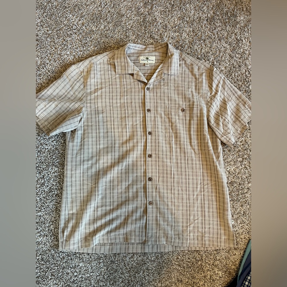 Island Shores Tan Plaid Short-Sleeve Button-Down Shirt
